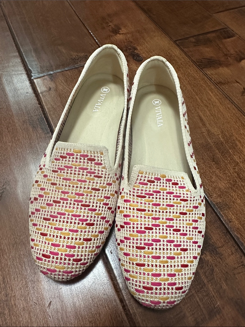 Vivaia Women's Patterned Slip-On Loafers in Cream with Pink & Yellow Accents - Picture 7 of 11